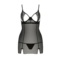 Прозора сорочка приталена Passion QUENTRIS CHEMISE S/M, black, трусики — Переглянути зображення 5