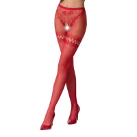 Сітчасті колготки з відкритим доступом Passion S015 One Size, Red, імітація панчіх і трусиків — Переглянути зображення 1