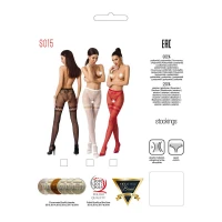 Сітчасті колготки з відкритим доступом Passion S015 One Size, Red, імітація панчіх і трусиків — Переглянути зображення 5