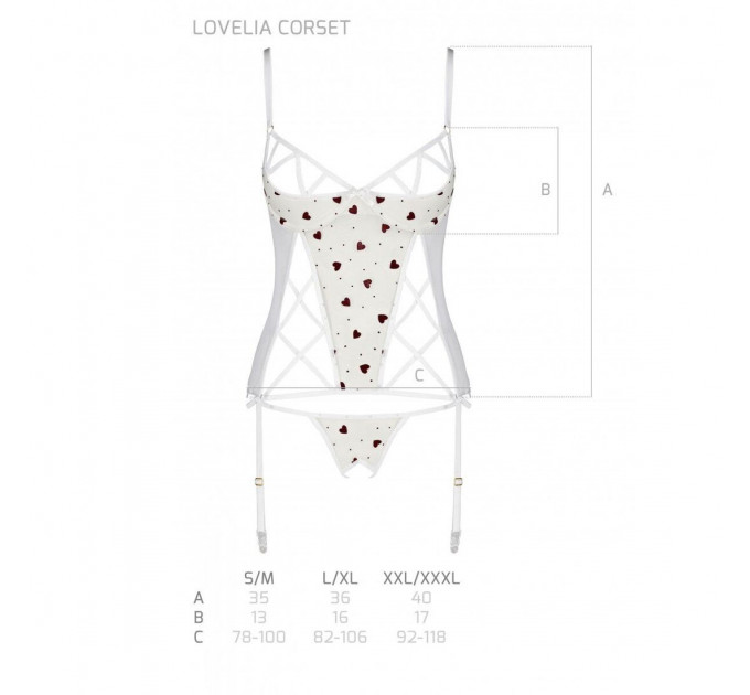 Корсет з підв'язками, стрінги Passion LOVELIA CORSET L/XL, white
