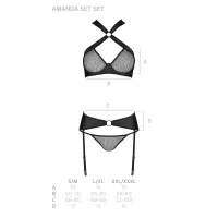 Сітчастий набір AMANDA SET S/M, Black, бюстгальтер з халтером, трусики та пояс для панчох — Переглянути зображення 6