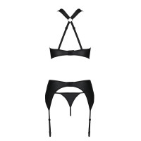 Сітчастий набір, бюстгальтер з халтером, трусики та пояс для панчох AMANDA SET S/M, black