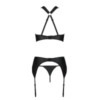 Сітчастий набір AMANDA SET S/M, Black, бюстгальтер з халтером, трусики та пояс для панчох — Переглянути зображення 5