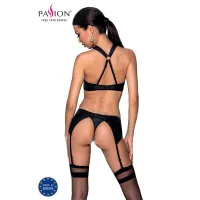 Сітчастий набір AMANDA SET S/M, Black, бюстгальтер з халтером, трусики та пояс для панчох — Переглянути зображення 2