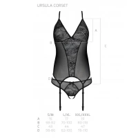 Корсет із пажами Passion URSULA CORSET S/M, Black, трусики з ажурним декором та відкритим кроком — Переглянути зображення 6