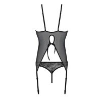 Корсет із пажами Passion URSULA CORSET S/M, Black, трусики з ажурним декором та відкритим кроком — Переглянути зображення 5