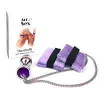 Наручники з металевою анальною пробкою Art of Sex Handcuffs with Metal Anal Plug size M Purple — Переглянути зображення 1