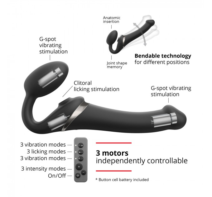 Безремневой вибрострапон с вакуумной стимуляцией Strap-On-Me MULTI ORGASM Black XL, регулируемый