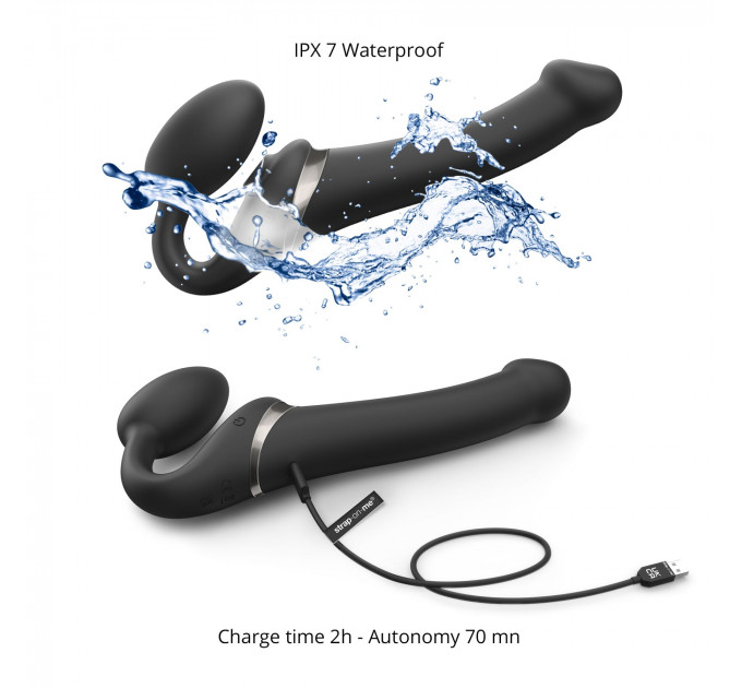 Безремневой вибрострапон с вакуумной стимуляцией Strap-On-Me MULTI ORGASM Black XL, регулируемый