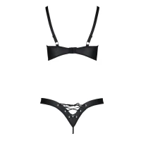 Комплект з екошкіри Passion CELINE BIKINI 4XL/5XL black, відкритий бра, стрінги зі шнурівкою — Переглянути зображення 4