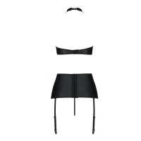 Комплект із екошкіри Passion NANCY SET 6XL/7XL black, імітація шнурівки, топ, пояс для панчіх — Переглянути зображення 4