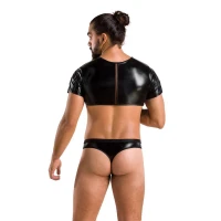 Комплект чоловічої білизни під латекс Passion 057 SET PETER L/XL Black, кроп-топ, стринги — Переглянути зображення 4