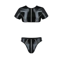 Комплект чоловічої білизни під латекс Passion 057 SET PETER L/XL Black, кроп-топ, стринги — Переглянути зображення 5