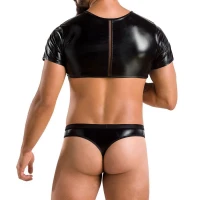 Комплект чоловічої білизни під латекс Passion 057 SET PETER L/XL Black, кроп-топ, стринги — Переглянути зображення 2