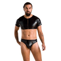 Комплект чоловічої білизни під латекс Passion 057 SET PETER L/XL Black, кроп-топ, стринги — Переглянути зображення 3