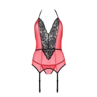 Корсет з пажами для панчіх Passion PEONIA CORSET S/M red, стрінги — Просмотреть изображение 4