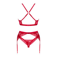 Комплект белья Obsessive Lacelove cupless 3pcs set XS/S Red, бюстгальтер, стринги, пояс для чулок