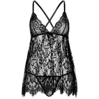 Сорочка бебі-дол Leg Avenue Floral lace babydoll &amp; string Black S, стрінги — Переглянути зображення 3