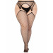 Панчохи Leg Avenue Stokings with O-ring Attached Garter Belt, 1X/2X, чорні, у сітку, імітація пояса