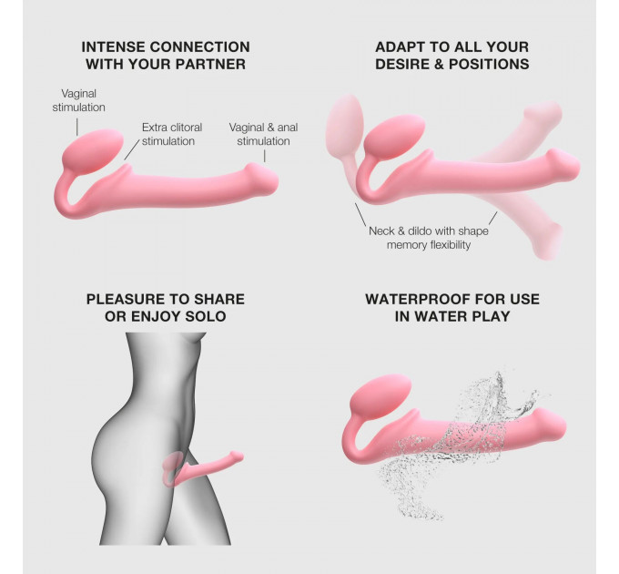 Безремневой страпон Strap-On-Me Rose M, полностью регулируемый, диаметр 3,3см