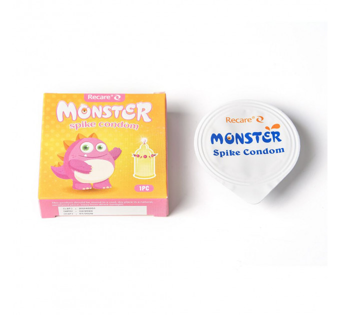 Насадка на член Recare Pink Monster Spike Condom (презерватив з кульками та вусиками)