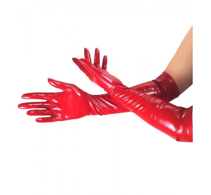 Глянсові вінілові рукавички Art of Sex - Lora, розмір M, колір Червоний