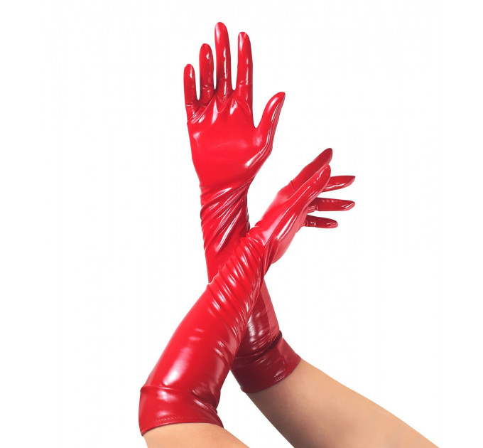 Глянсові вінілові рукавички Art of Sex - Lora, розмір M, колір Червоний
