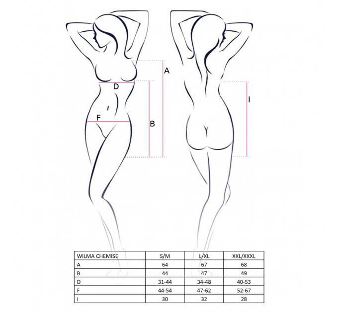 Сорочка приталена з чашечками WILMA CHEMISE black L/XL - Passion, трусики