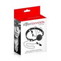 Кляп з силіконовою кулькою і затискачами для сосків Fetish Tentation Gag Ball with Nipple Clamps — Переглянути зображення 2