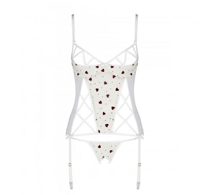 Корсет з підв'язками, стрінги Passion LOVELIA CORSET S/M, white