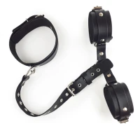 Фіксатори для шиї та рук Art of Sex - Bondage Set з натуральної шкіри, колір чорний — Переглянути зображення 3