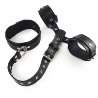 Фіксатори для шиї та рук Art of Sex - Bondage Set з натуральної шкіри, колір чорний — Переглянути зображення 4