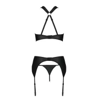 Сітчастий набір AMANDA SET XXL/XXXL, Black, бюстгальтер з халтером, трусики та пояс для панчох — Переглянути зображення 6
