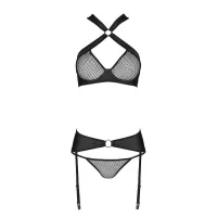 Сітчастий набір AMANDA SET XXL/XXXL, Black, бюстгальтер з халтером, трусики та пояс для панчох — Переглянути зображення 5