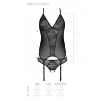 Корсет із пажами Passion URSULA CORSET XXL/XXXL Black, трусики з ажурним декором та відкритим кроком — Переглянути зображення 6