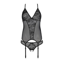 Корсет с пажами, трусики с ажурным декором и открытым шагом Passion URSULA CORSET XXL/XXXL, black