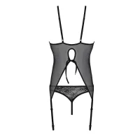Корсет із пажами Passion URSULA CORSET XXL/XXXL Black, трусики з ажурним декором та відкритим кроком — Переглянути зображення 5
