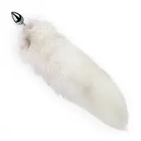 Металева анальна пробка з хвостом із натурального хутра Art of Sex size M White fox — Переглянути зображення 3