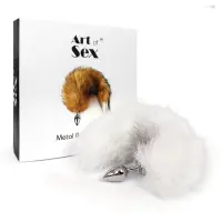 Металева анальна пробка з хвостом із натурального хутра Art of Sex size M White fox — Переглянути зображення 5