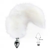 Металева анальна пробка з хвостом із натурального хутра Art of Sex size M White fox — Переглянути зображення 2