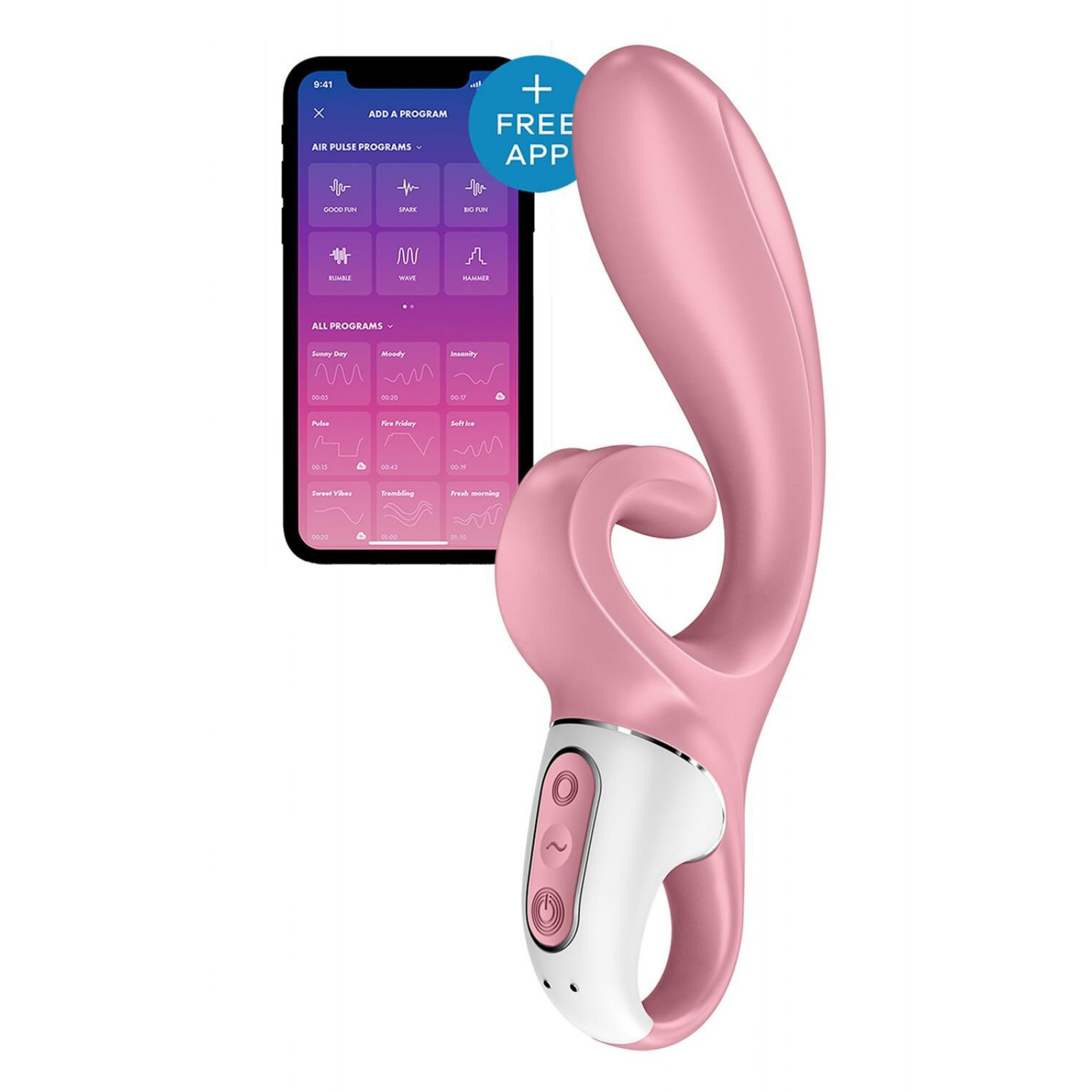 Смарт вибратор кролик Satisfyer Hug Me Pink, 2 мотора, диаметр 4,2см, широкая клиторальная часть