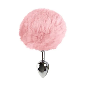Металева анальна пробка М Art of Sex - Metal Butt plug Rabbit Tail Soft pink, діаметр 3,4 см