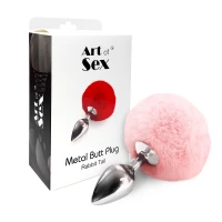 Металева анальна пробка М Art of Sex - Metal Butt plug Rabbit Tail Soft pink, діаметр 3,4 см — Просмотреть изображение 3