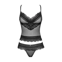 Напівпрозорий набір з прикрасами Obsessive Ivannes top &amp; thong L/XL, чорний, топ та танга — Просмотреть изображение 5