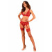 Комплект білизни Obsessive Lacelove cupless 3-pcs set M/L Red, бюстгальтер, стрінги, пояс для панчіх