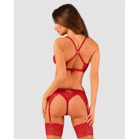 Комплект білизни Obsessive Lacelove cupless 3-pcs set M/L Red, бюстгальтер, стрінги, пояс для панчіх — Переглянути зображення 2