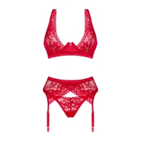 Комплект білизни Obsessive Lacelove cupless 3-pcs set M/L Red, бюстгальтер, стрінги, пояс для панчіх — Переглянути зображення 3