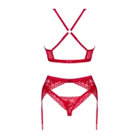 Комплект білизни Obsessive Lacelove cupless 3-pcs set M/L Red, бюстгальтер, стрінги, пояс для панчіх — Переглянути зображення 4