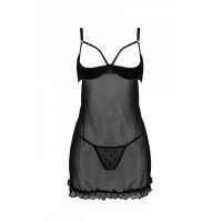 Еротичний пеньюар Passion MARINA CHEMISE, S/M, black — Переглянути зображення 3