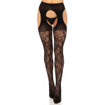 Стрип-колготки Leg Avenue Eyelet lace suspender hose, One Size, чорні, ажурні, з відкритим доступом